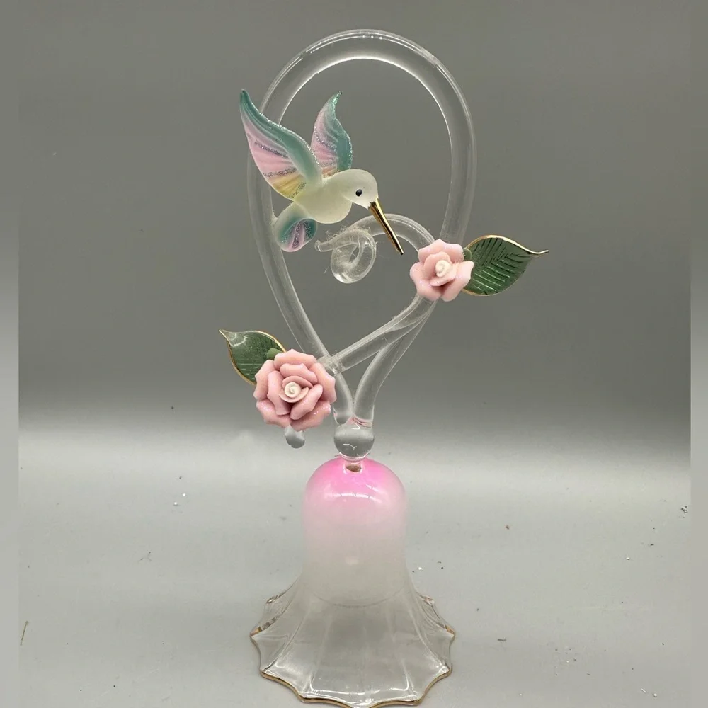 Artisan Glass Hummingbird with Pink and Green Accents